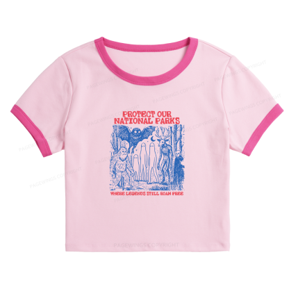 Pagewings Protect Our Parks Vintage Camping Baby Tee Cropped Ringer T-Shirt