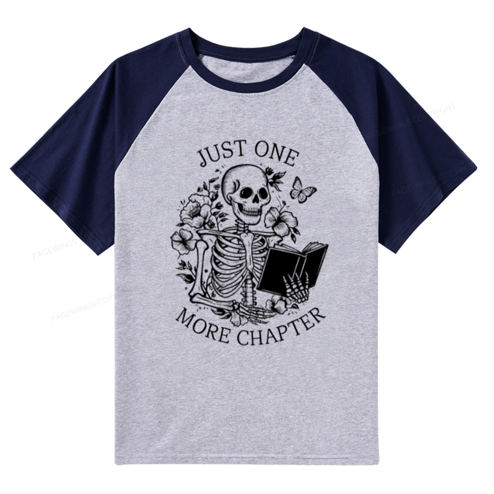 Pagewings One More Chapter Skeleton Book Raglan T-shirt