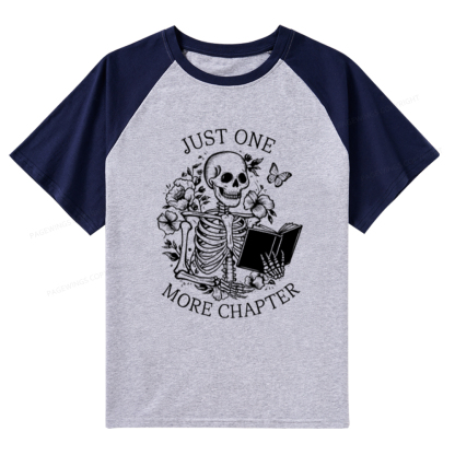 Pagewings One More Chapter Skeleton Book Raglan T-shirt