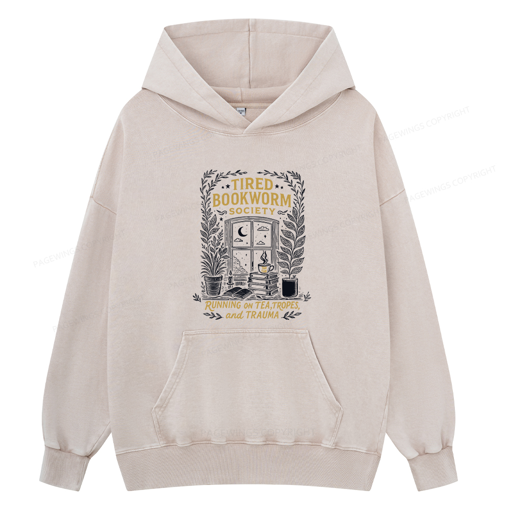 Pagewings Tired Bookworm Society Unisex Washed Hoodie