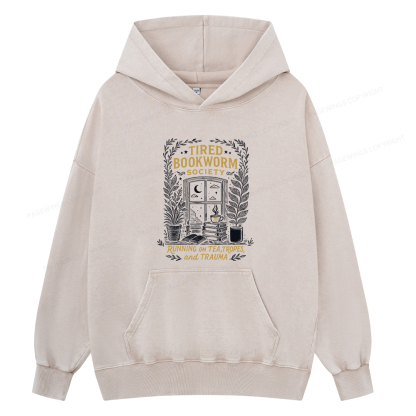 Pagewings Tired Bookworm Society Unisex Washed Hoodie