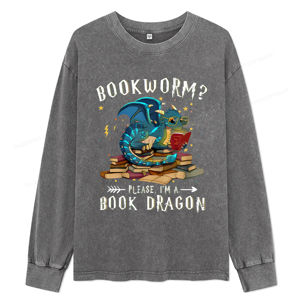Pagewings Dragon Book Unisex Washed Long Sleeve T-shirt