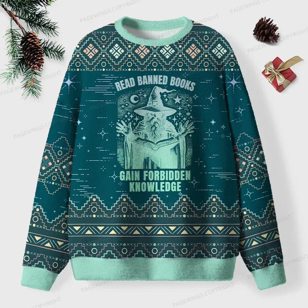 Pagewings Read Banned Books Gain Forbidden Knowledge Unisex Ugly Sweatshirt