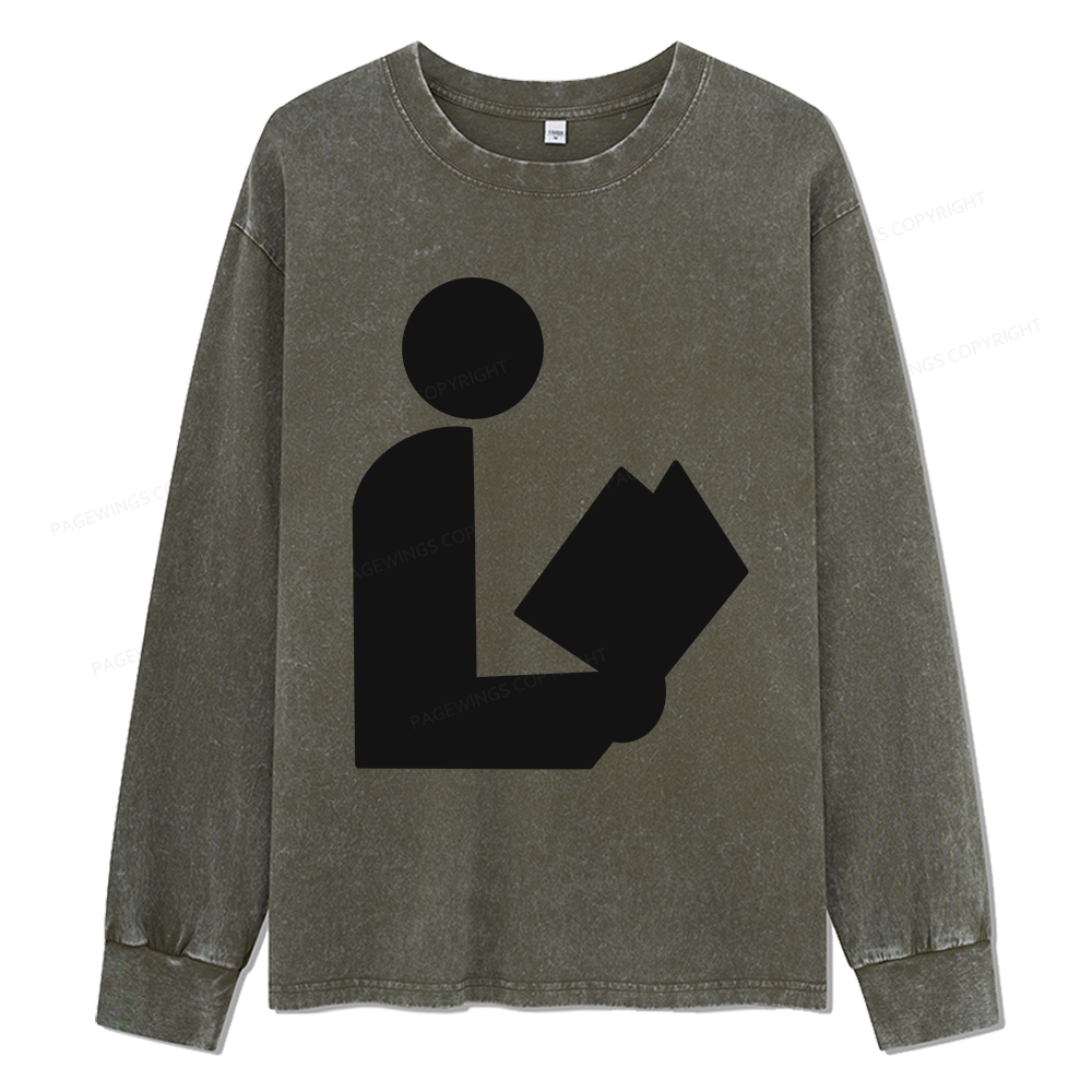 Pagewings National Library Symbol Unisex Washed Long Sleeve T-shirt