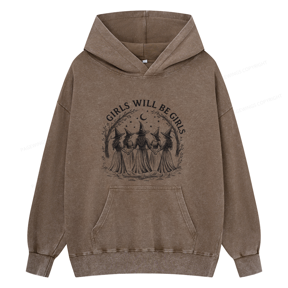 Pagewings Girls Will Be Girls Unisex Washed Hoodie