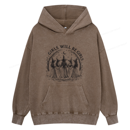 Pagewings Girls Will Be Girls Unisex Washed Hoodie