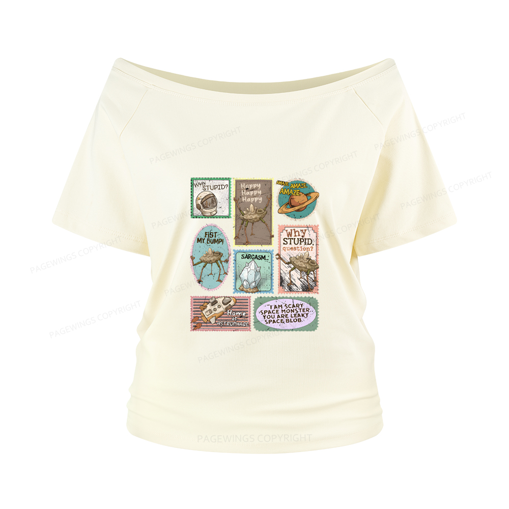 Pagewings Amaze Retro Sci-Fi Women Off Shoulder T-shirts