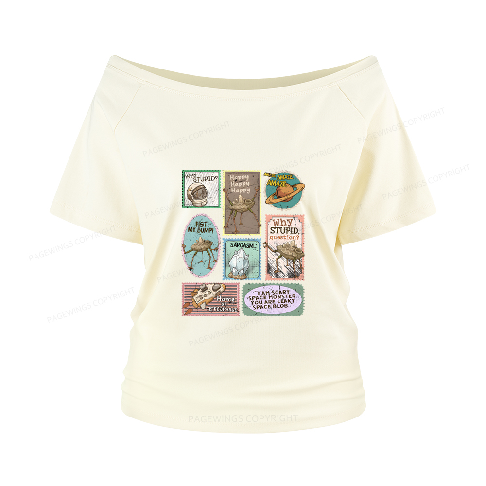 Pagewings Amaze Retro Sci-Fi Women Off Shoulder T-shirts