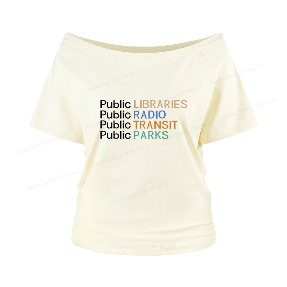 Pagewings Public Libraries Radio Transit Parks Women Off Shoulder T-shirts