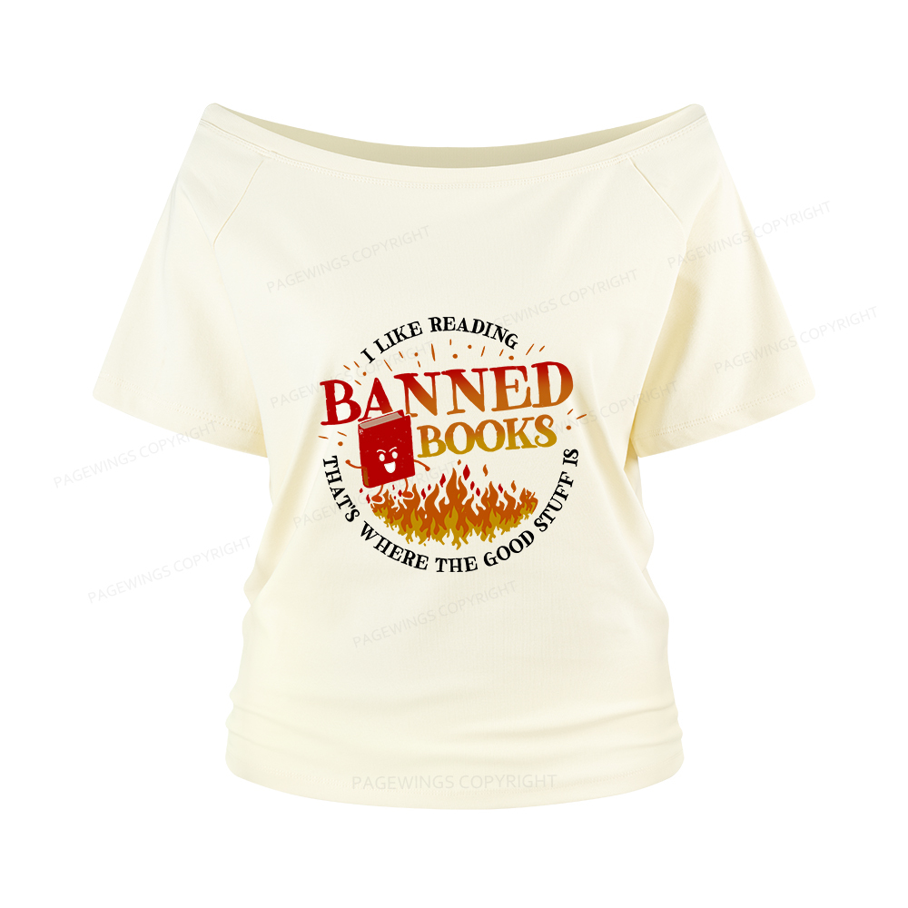 Pagewings Banned Books Women Off Shoulder T-shirts