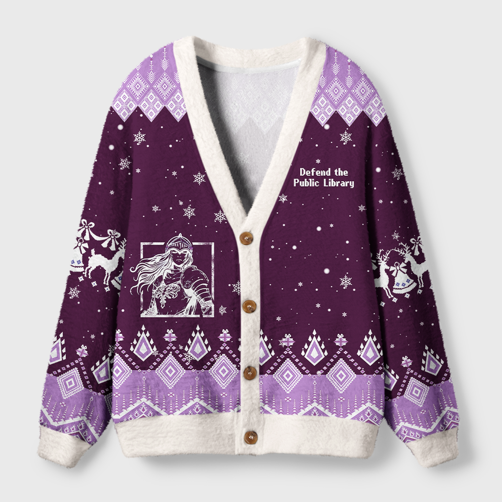 Pagewings Defend The Public Library Light Knit Unisex Cardigan Sweaters