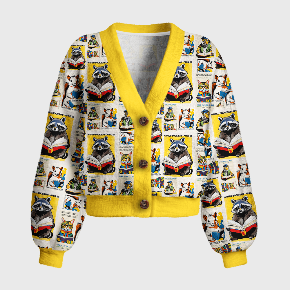 Pagewings Reading Animals Women's Cardigan Sweater