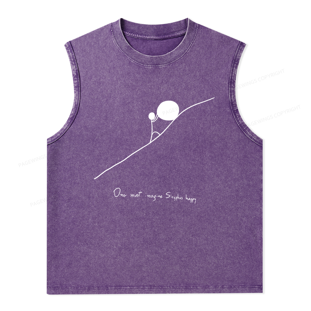 Pagewings One Must Imagine Sisyphus Happy Unisex Washed Tank Top