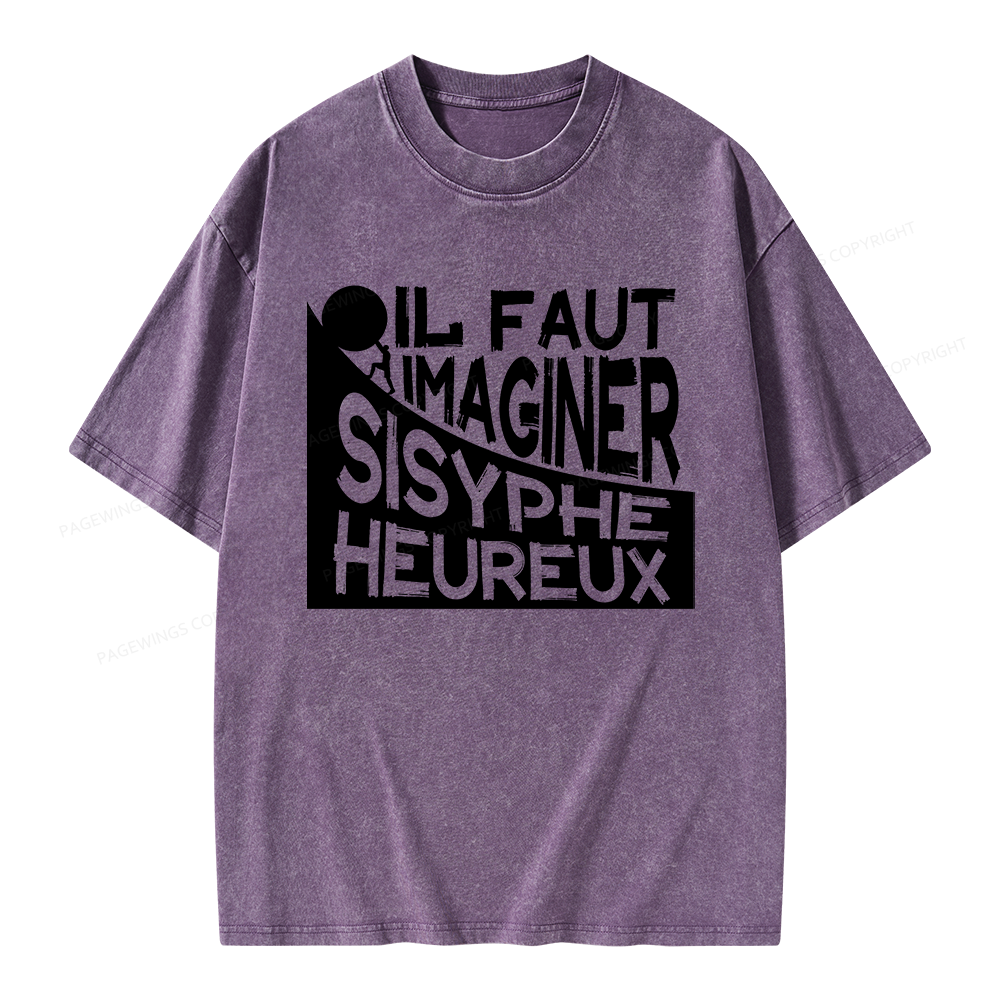 Pagewings Sisyphus Happy Unisex Washed T-shirt