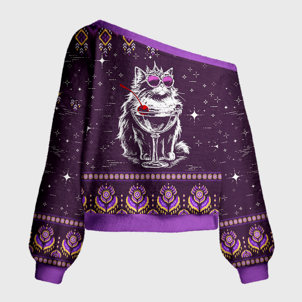 Pagewings Sci Fi Book Lover Off Shoulder Ugly Knit Sweater