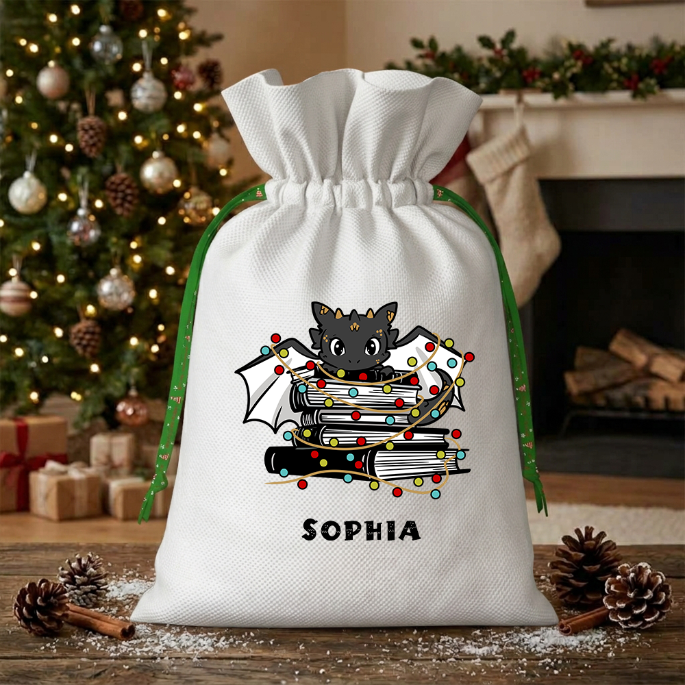 Pagewings Personalized Cute Book Dragon Christmas Santa Sack