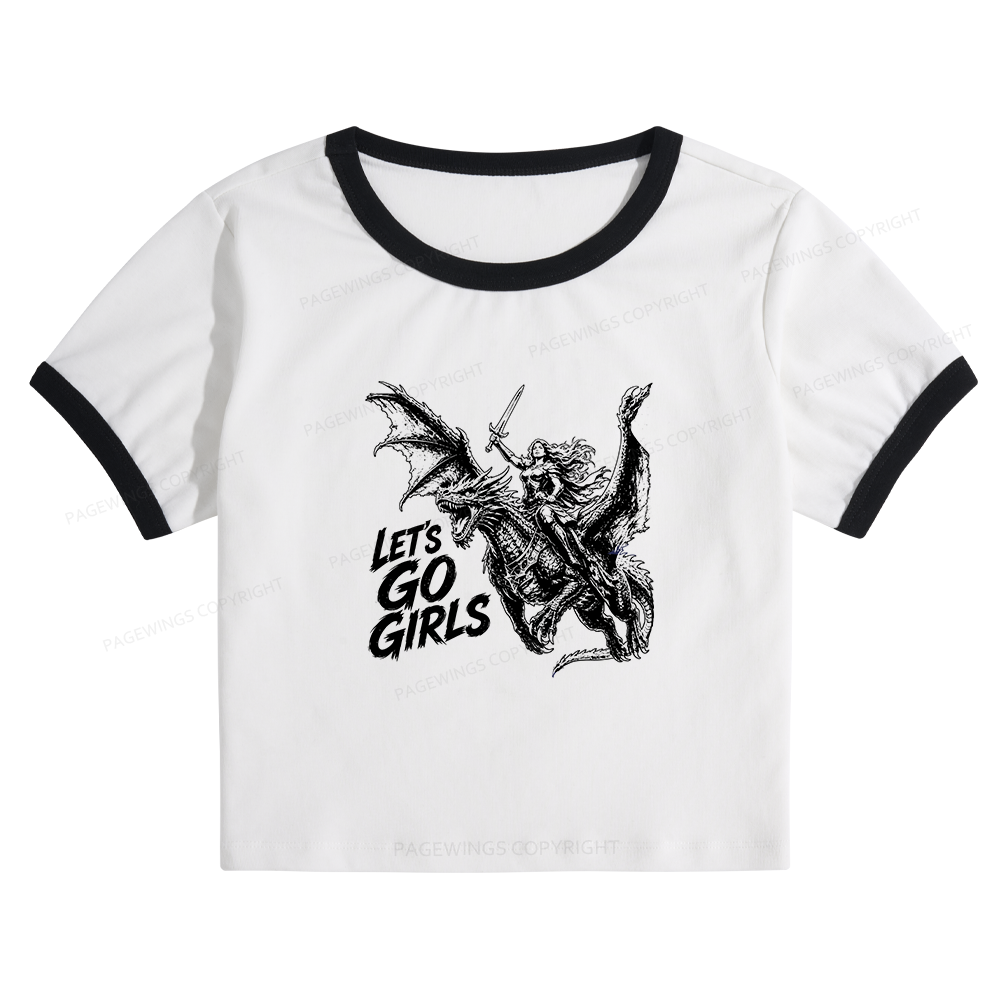 Pagewings Woman Dragon Rider Baby Tee Cropped Ringer T-Shirt
