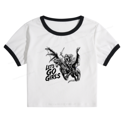 Pagewings Woman Dragon Rider Baby Tee Cropped Ringer T-Shirt