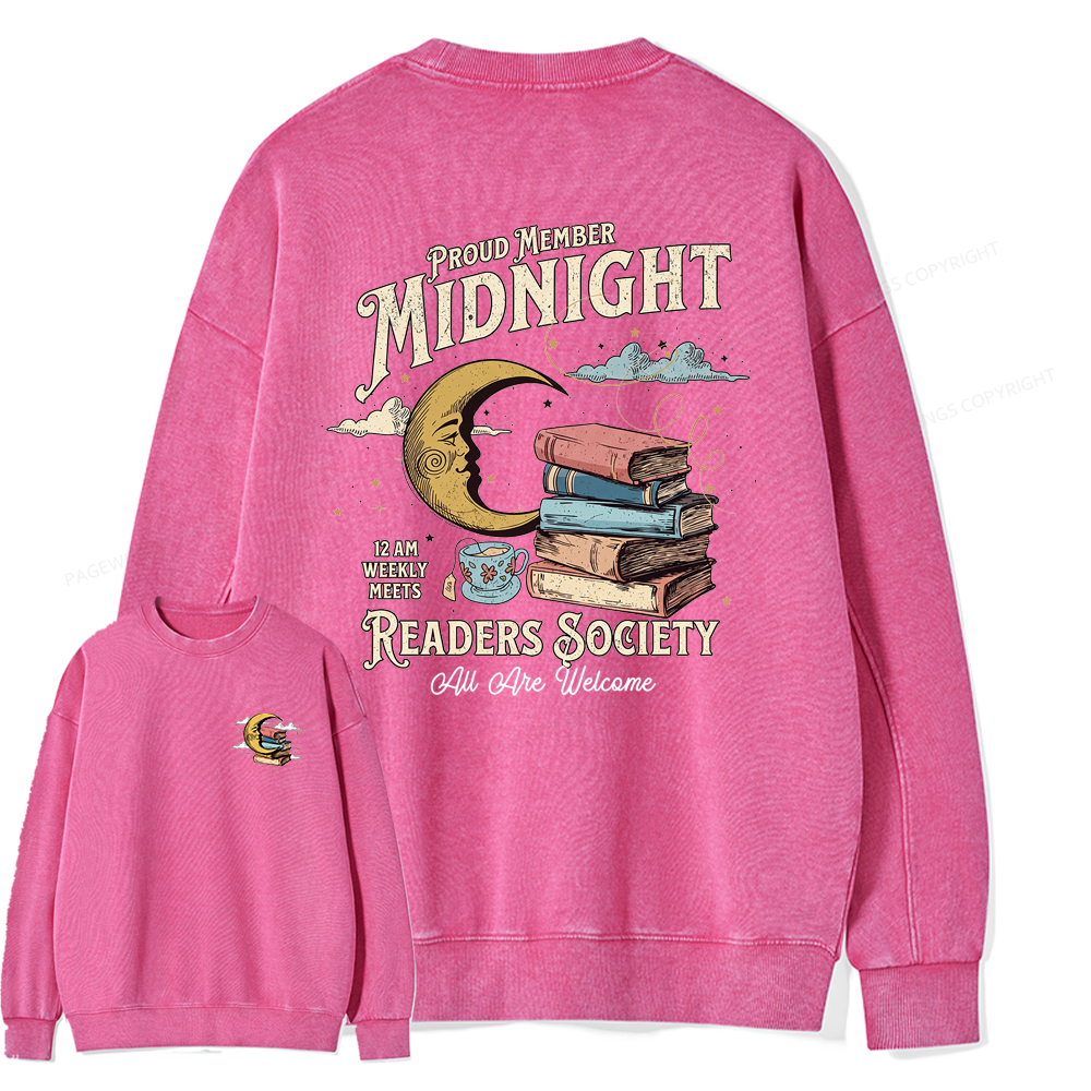 Pagewings Midnight Readers Society Unisex Washed Sweatshirt