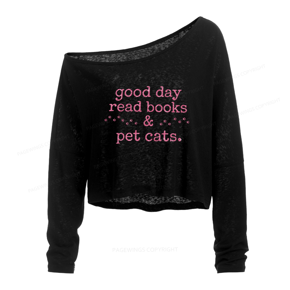Pagewings Happy People Read Books Slouchy Long Sleeve Off Shoulder T-shirt