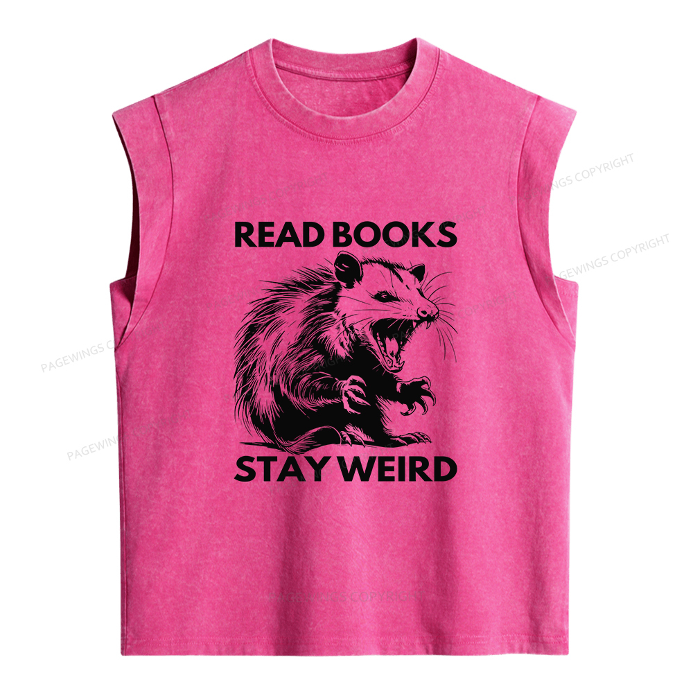 Pagewings Read Books Stay Weird Women's Washed Tank Top