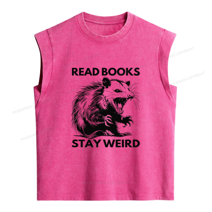 Pagewings Read Books Stay Weird Women's Washed Tank Top