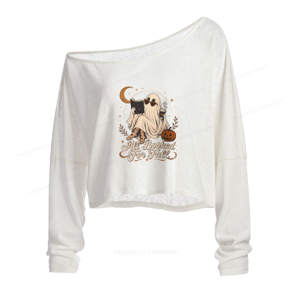 Pagewings Ghost All Booked For Fall Slouchy Long Sleeve Off Shoulder T-shirt