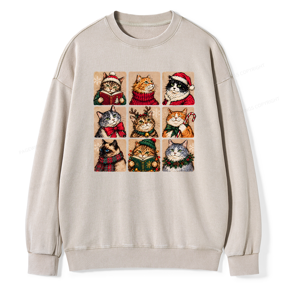Pagewings Christmas Cats Unisex Washed Sweatshirt