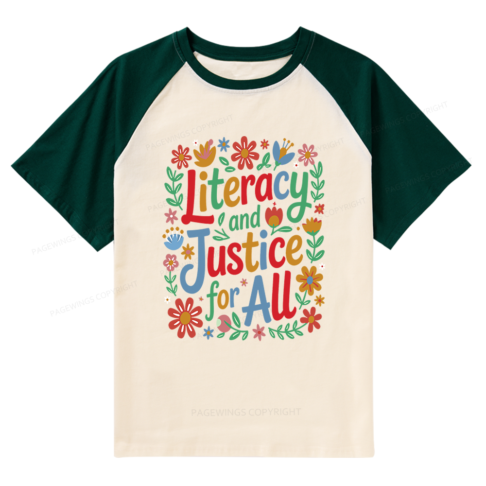 Pagewings Literacy And Justice For All Raglan T-shirt