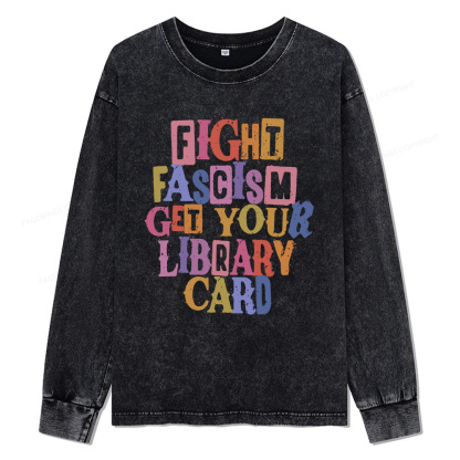 Pagewings Get Your Library Card Unisex Washed Long Sleeve T-shirt