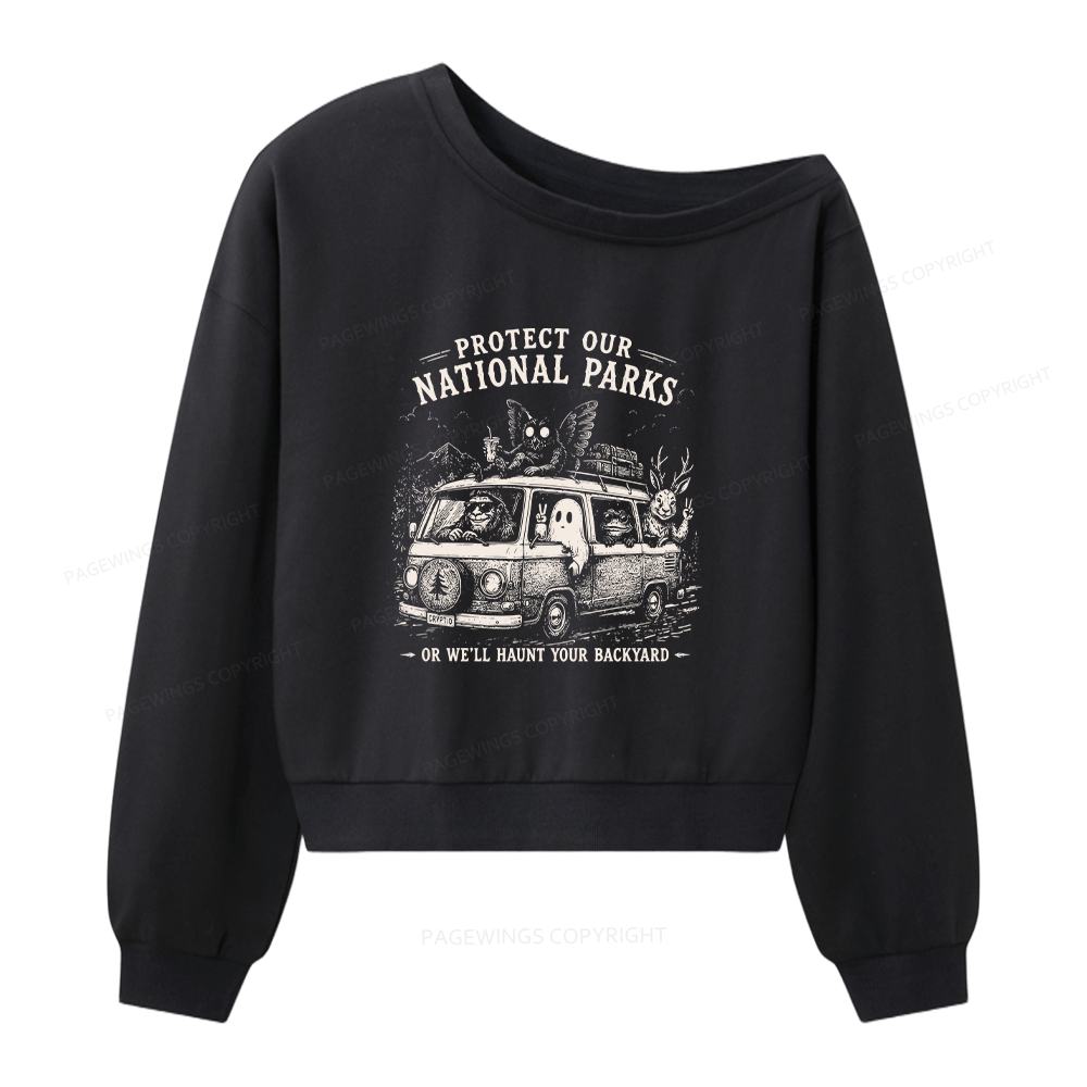 Pagewings Protect Our National Parks Women Off Shoulder Sweatshirt