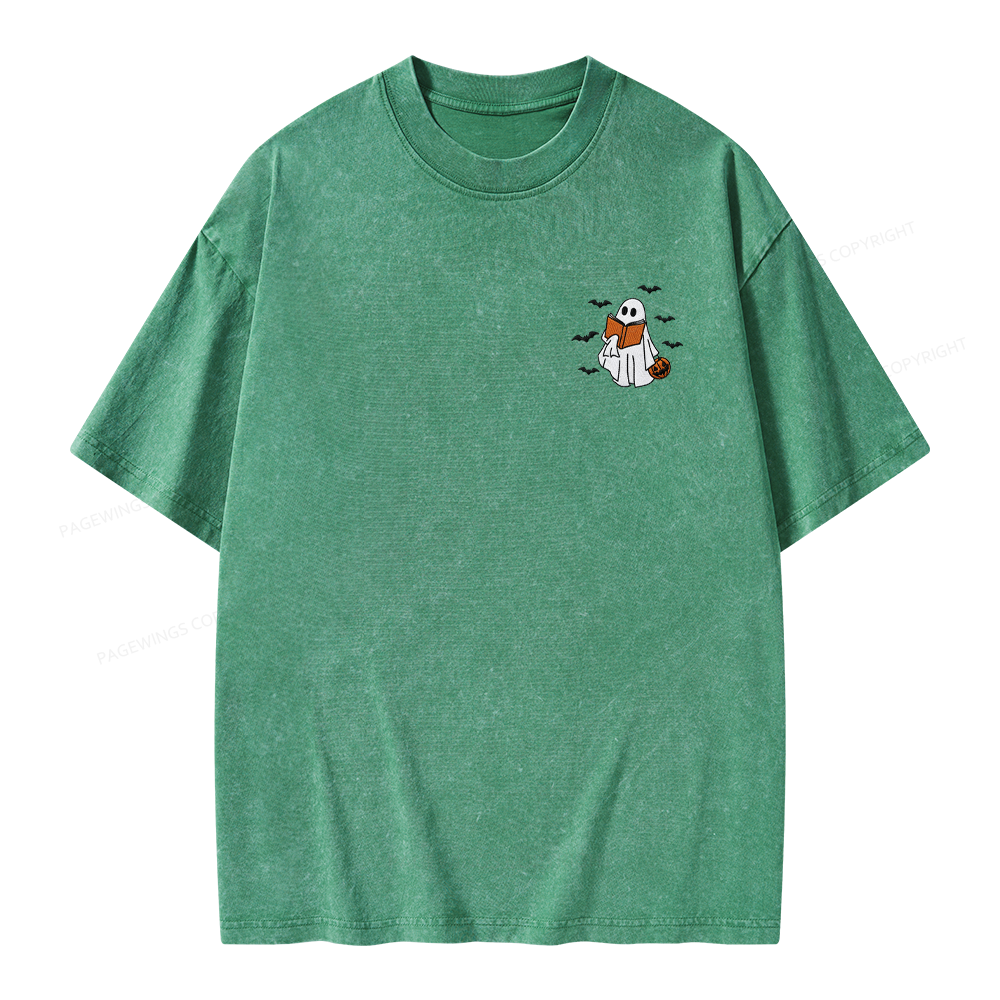 Pagewings Embroidered Book Lover Halloween Unisex Washed T-shirt