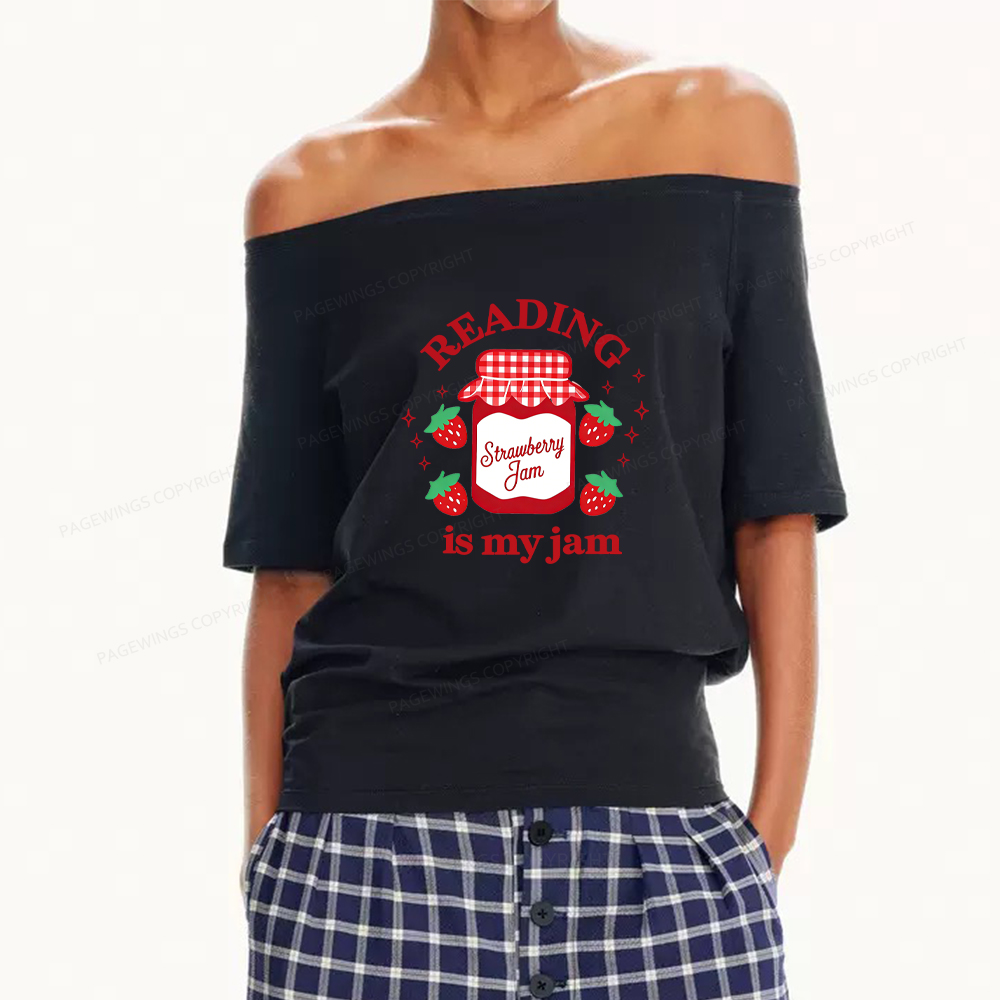 Pagewings Valentines Day Reading is My Jam Women Off Shoulder T-shirts