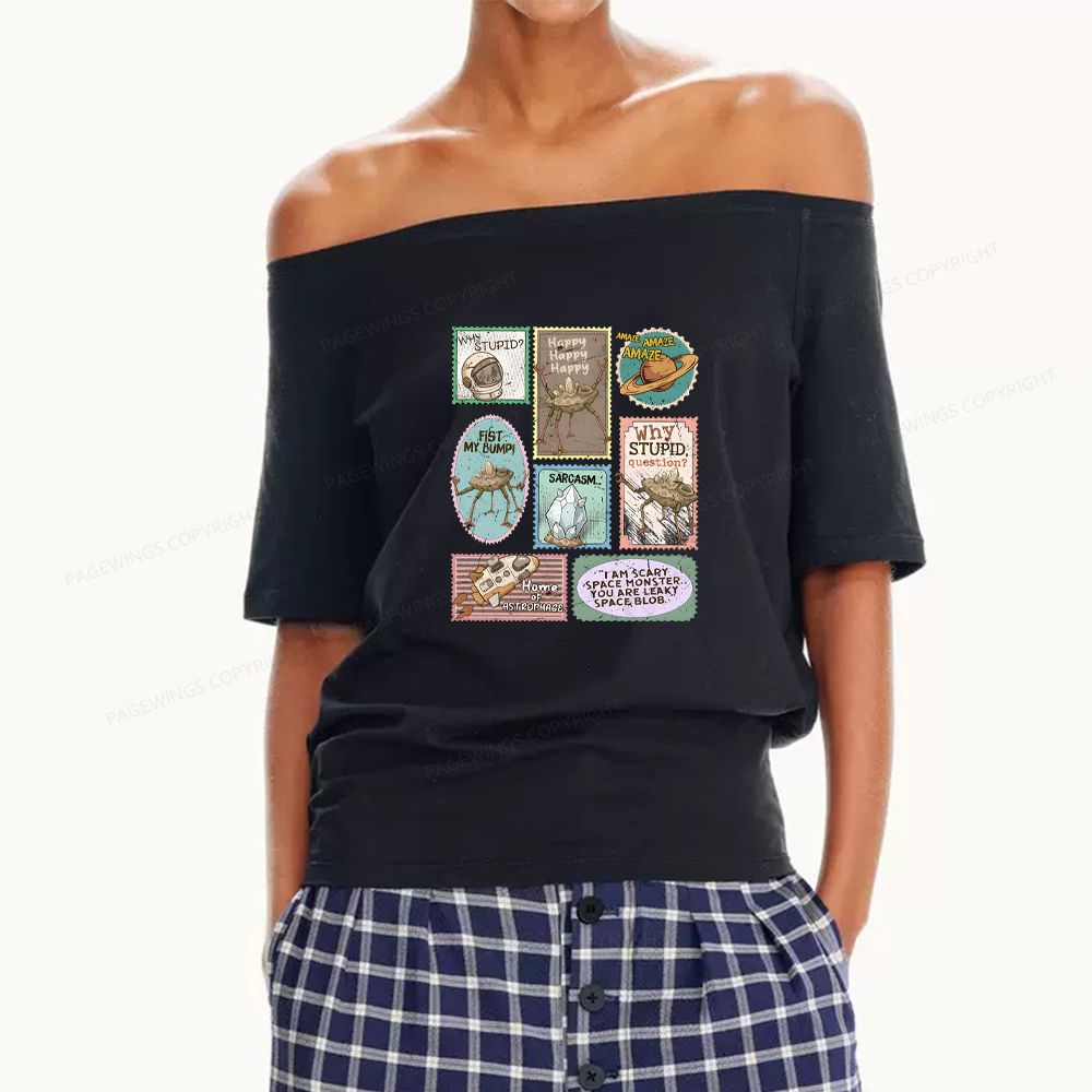 Pagewings Amaze Retro Sci-Fi Women Off Shoulder T-shirts