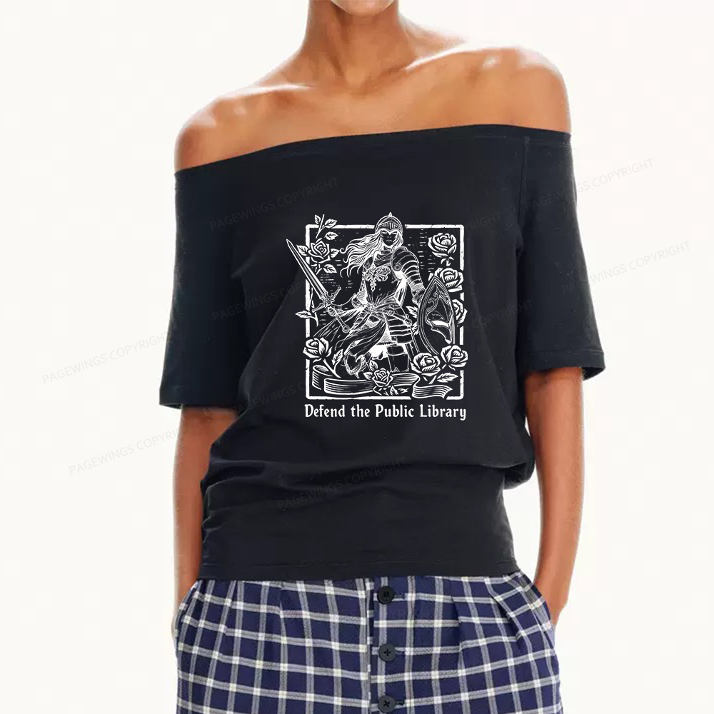 Pagewings Defend The Public Library Women Off Shoulder T-shirts