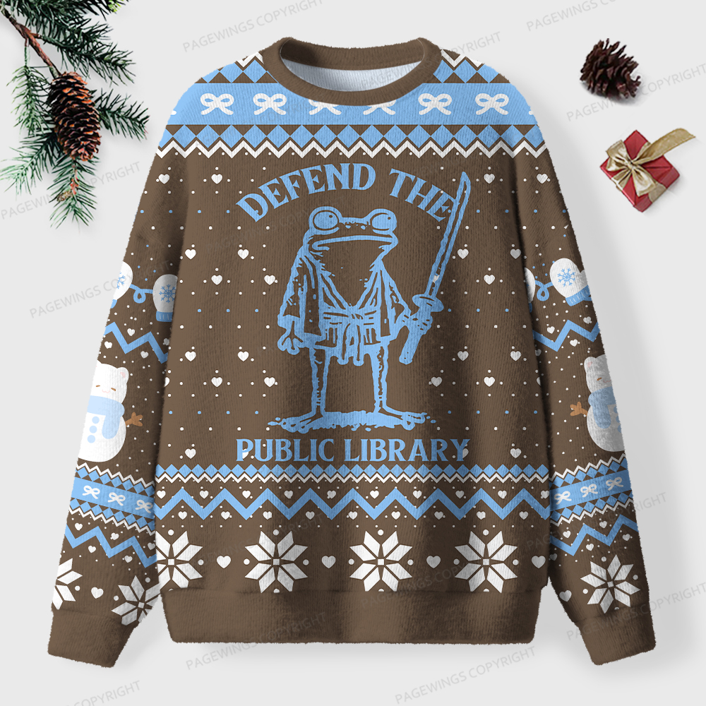 Pagewings Defend The Public Library Unisex Ugly Knit Sweatshirt