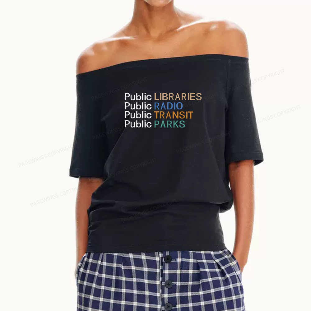 Pagewings Public Libraries Radio Transit Parks Women Off Shoulder T-shirts