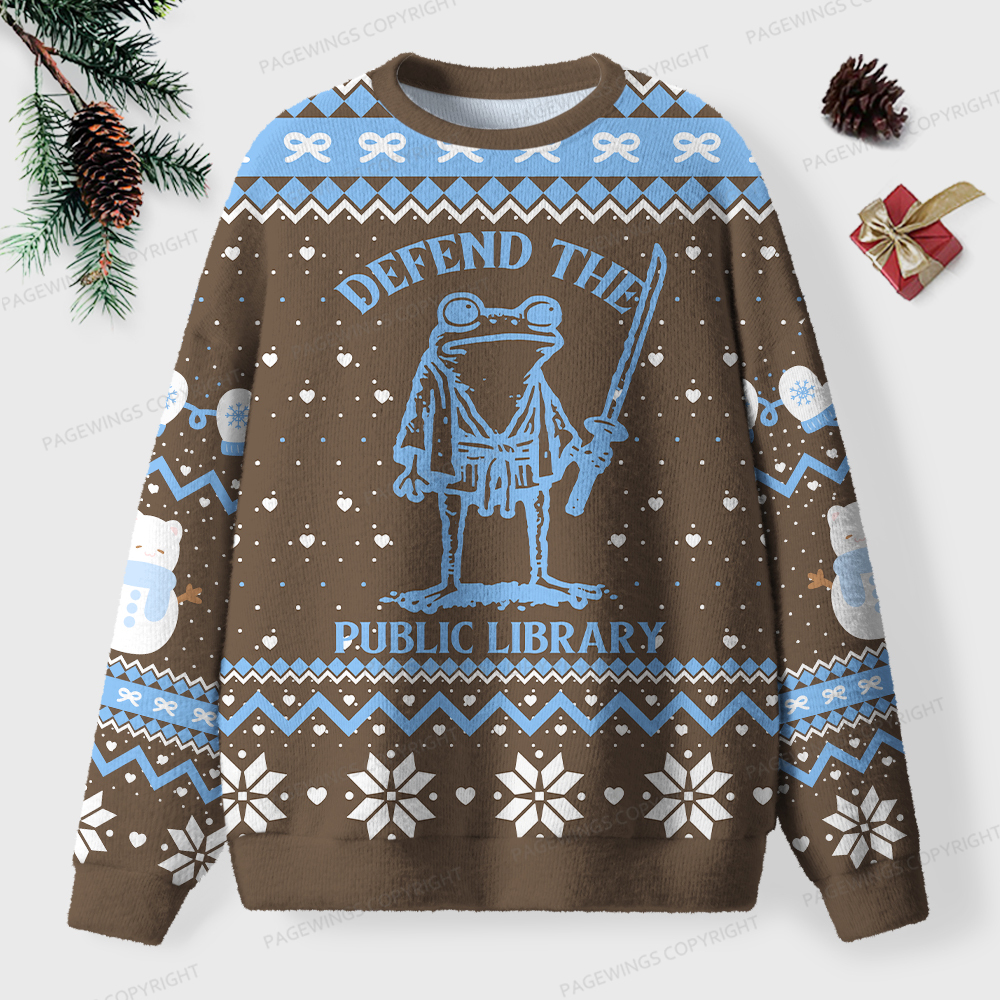 Pagewings Defend The Public Library Unisex Ugly Knit Sweatshirt