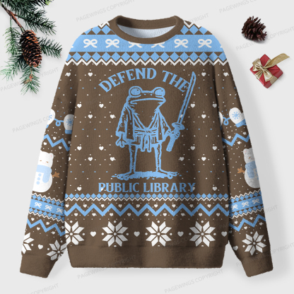 Pagewings Defend The Public Library Unisex Ugly Knit Sweatshirt