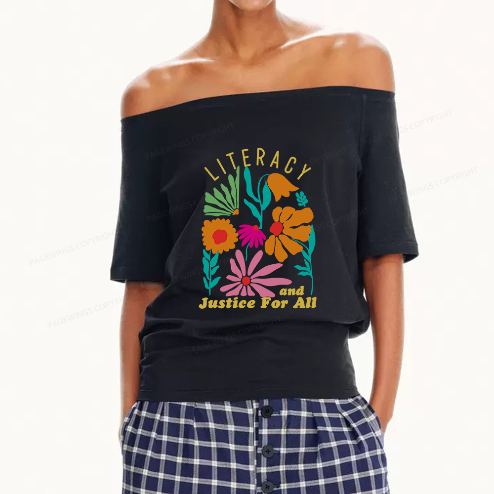 Pagewings Literacy And Justice Women Off Shoulder T-shirts