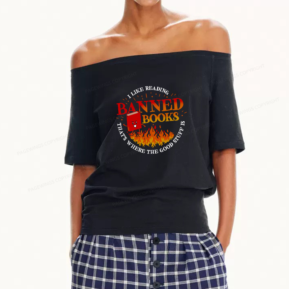 Pagewings Banned Books Women Off Shoulder T-shirts
