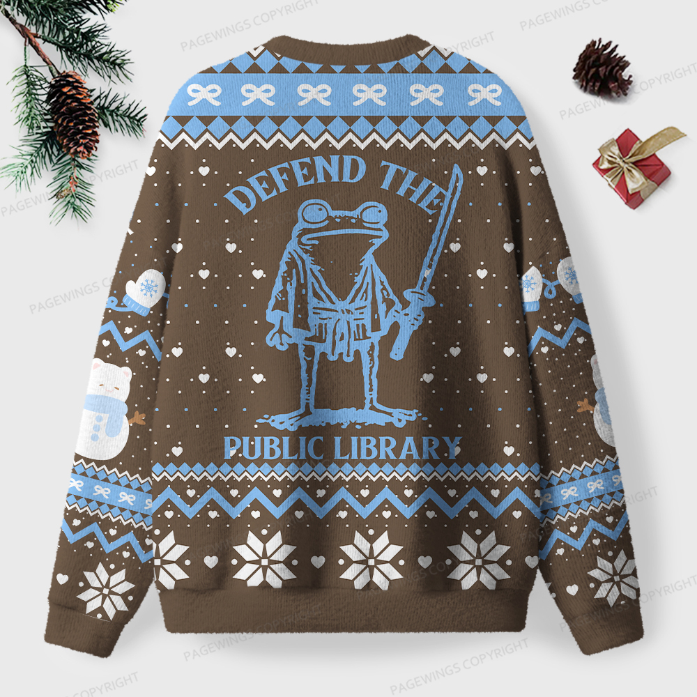 Pagewings Defend The Public Library Unisex Ugly Knit Sweatshirt