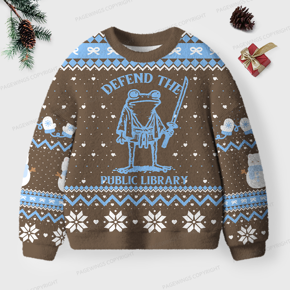 Pagewings Defend The Public Library Unisex Ugly Knit Sweatshirt