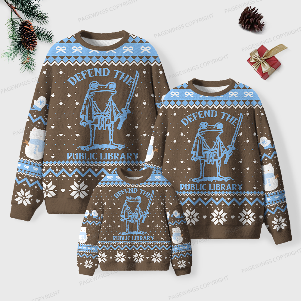 Pagewings Defend The Public Library Unisex Ugly Knit Sweatshirt