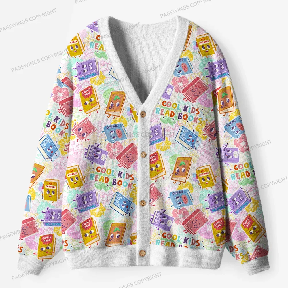 Pagewings Cool Kids Read Books Unisex Ugly Cardigan Sweaters