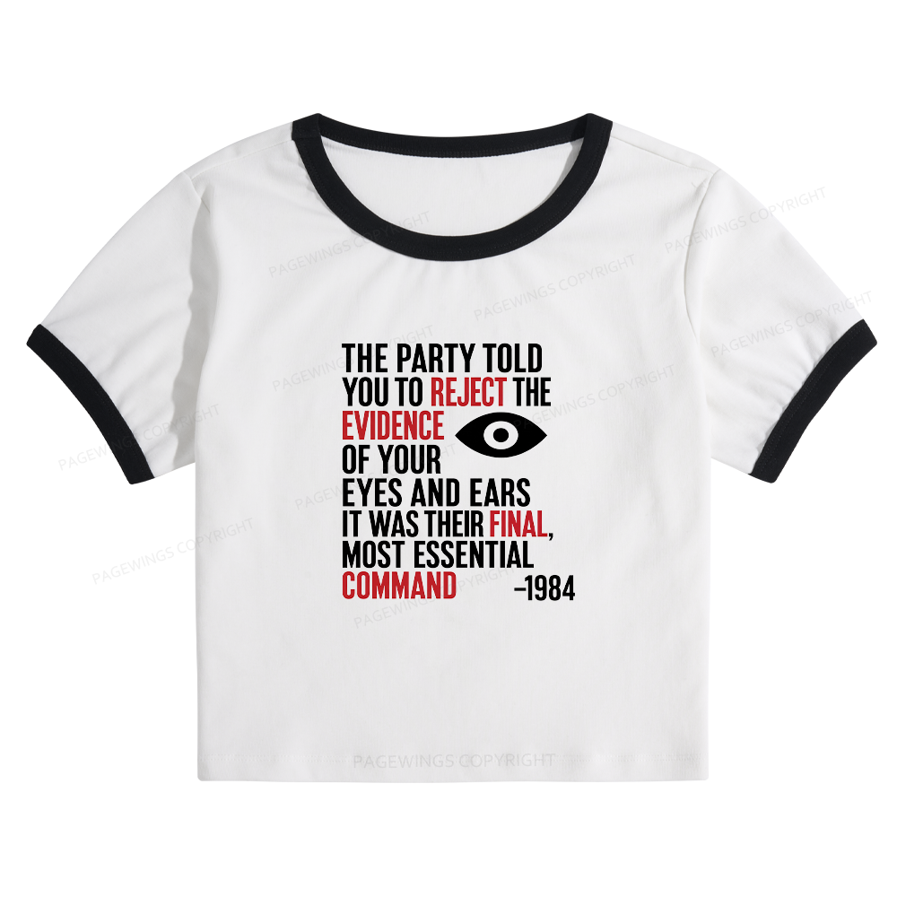 16678Pagewings Dystopia Quote Baby Tee Cropped Ringer T-Shirt