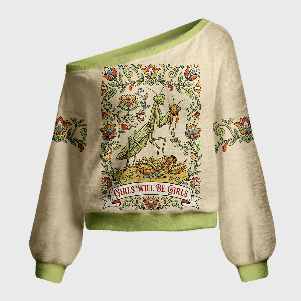 Pagewings Girls Will Be Girls Off Shoulder Ugly Knit Sweater