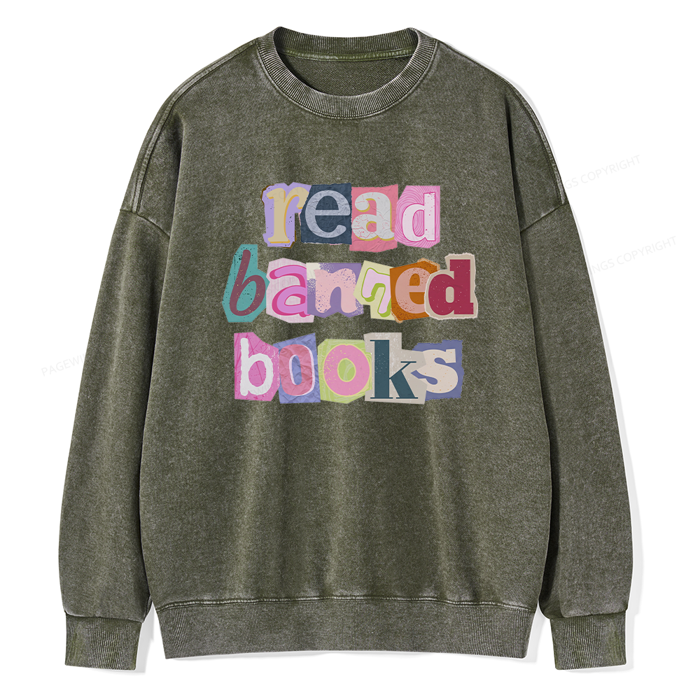 Pagewings Read Banned Books Unisex Washed Sweatshirt