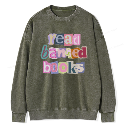 Pagewings Read Banned Books Unisex Washed Sweatshirt