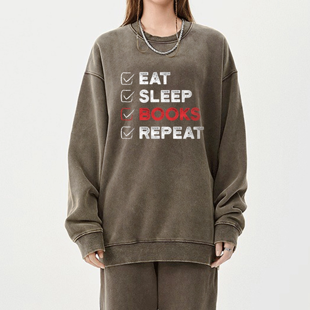 Pagewings Eat Sleep Books Repeat Unisex Washed Sweatshirt